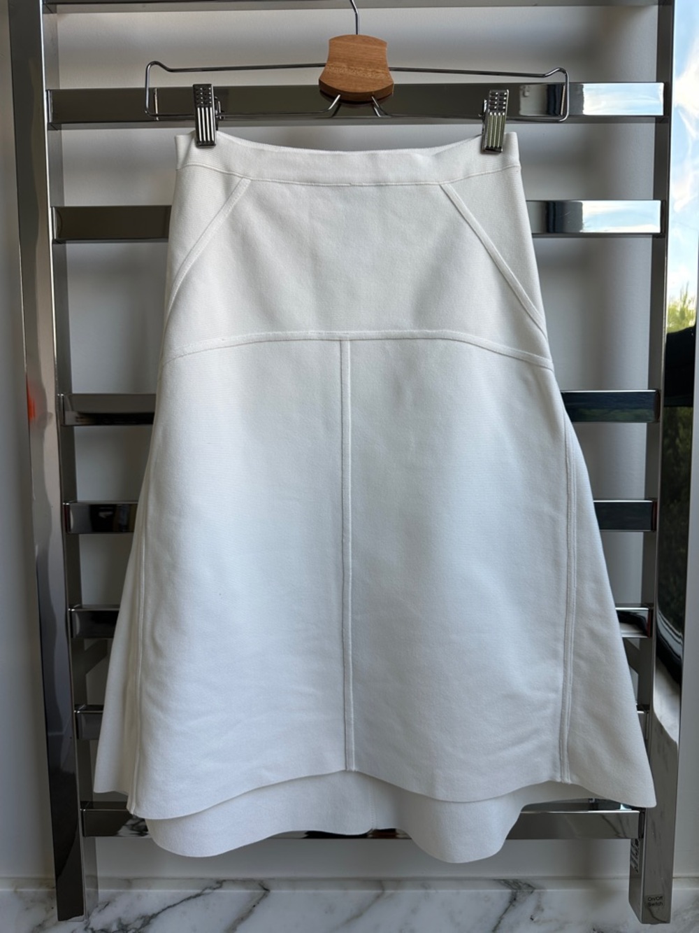 BCBGMaxAzria White A-Line Skirt with Paneled Seams